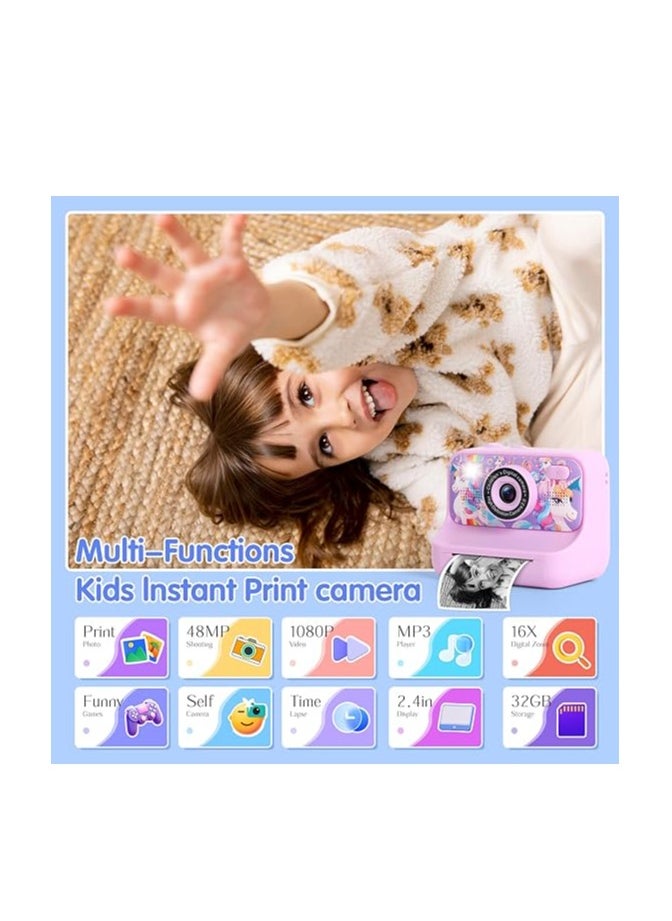 Kids Instant Print Camera with 1080P Video, Digital Photo, MP3 Player, Games & Rechargeable Battery – Fun Toy Camera for Boys & Girls
