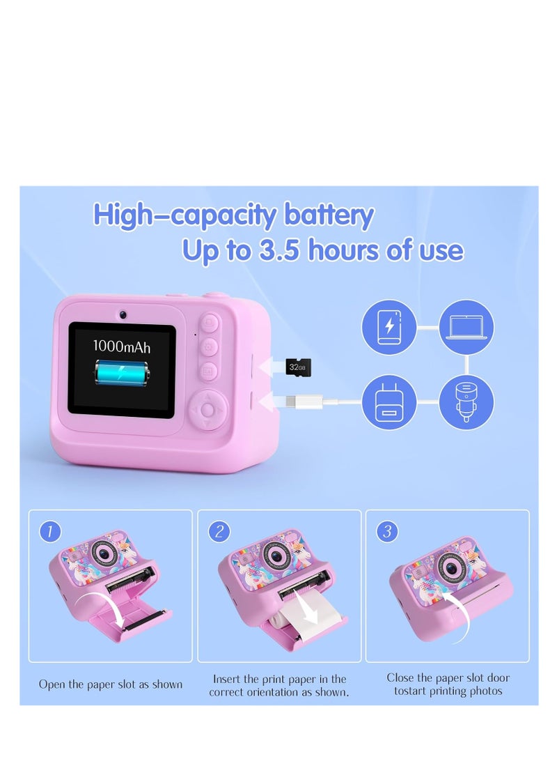 Kids Instant Print Camera with 1080P Video, Digital Photo, MP3 Player, Games & Rechargeable Battery – Fun Toy Camera for Boys & Girls