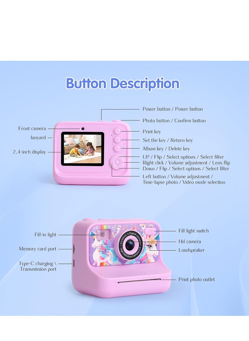 Kids Instant Print Camera with 1080P Video, Digital Photo, MP3 Player, Games & Rechargeable Battery – Fun Toy Camera for Boys & Girls