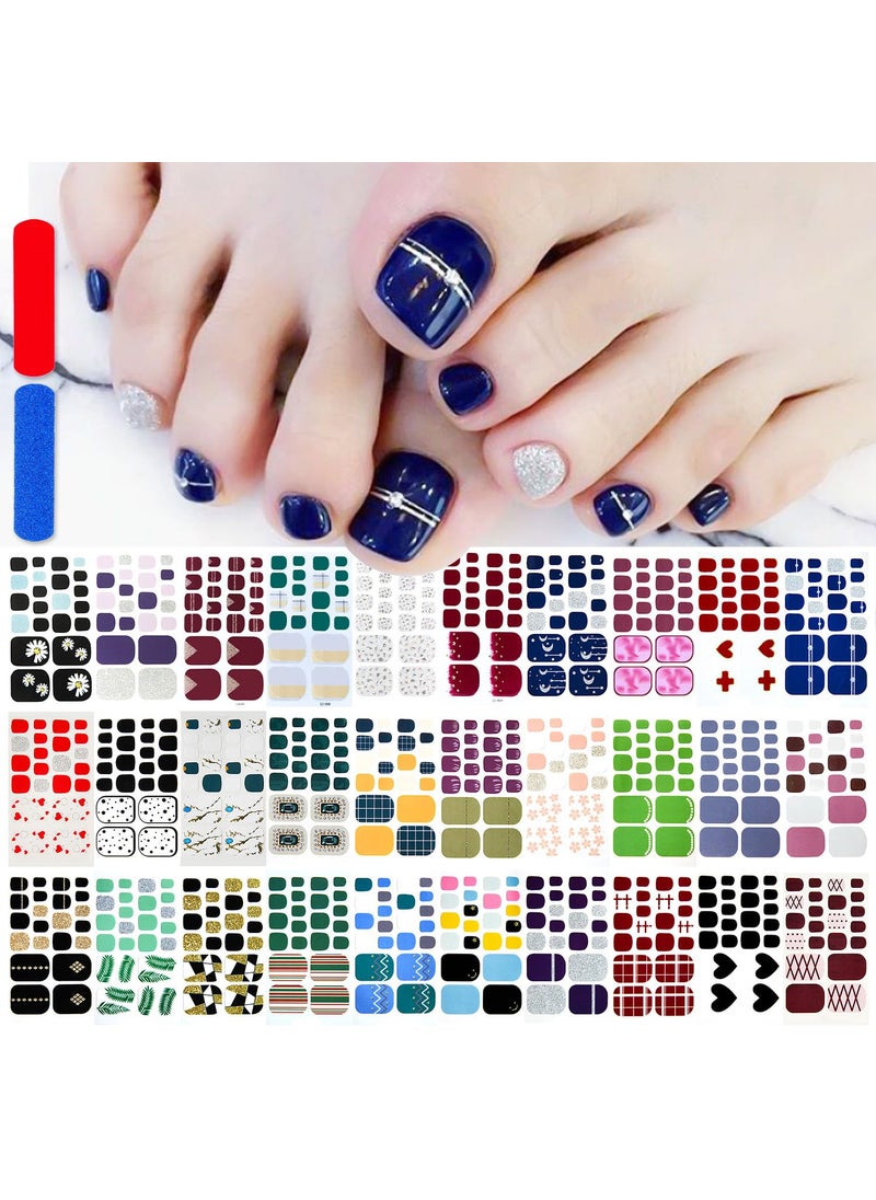 DANNEASY 30 Sheets Toenail Polish Strips - Self Adhesive Gel Nail Wraps for Women - Toenail Art Accessories with Nail File
