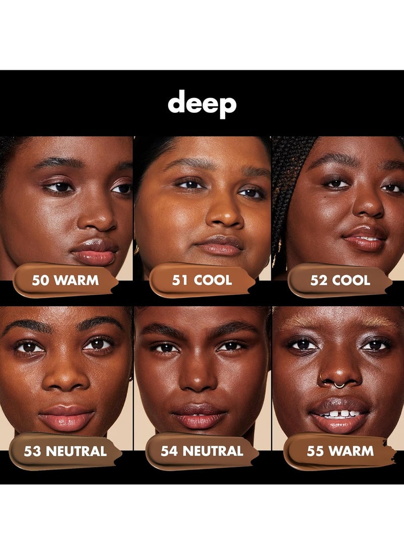 soft glam liquid foundation medium coverage long lasting buildable smooth satin finish vegan and cruelty free  53 Deep Neutral