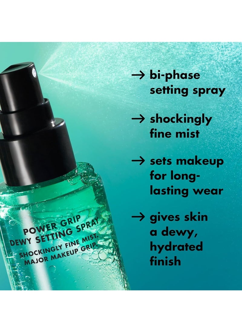 power grip dewy setting spray ultra fine mist with hyaluronic acid grips makeup for hydrated dewy finish vegan and cruelty free 1