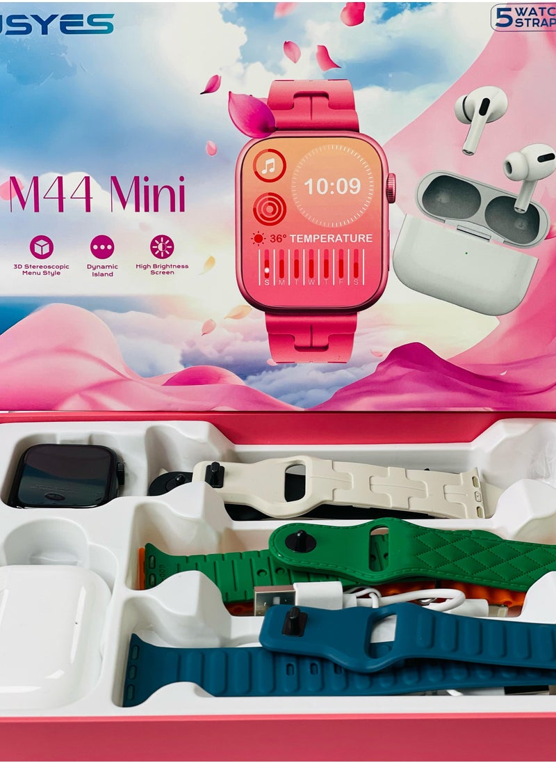 ES M44 Mini 5 Gift Collection watch with headphones Luxurios Full Touch Color Screen Bluetooth Calling Health and Sports Smartwatch multicolour