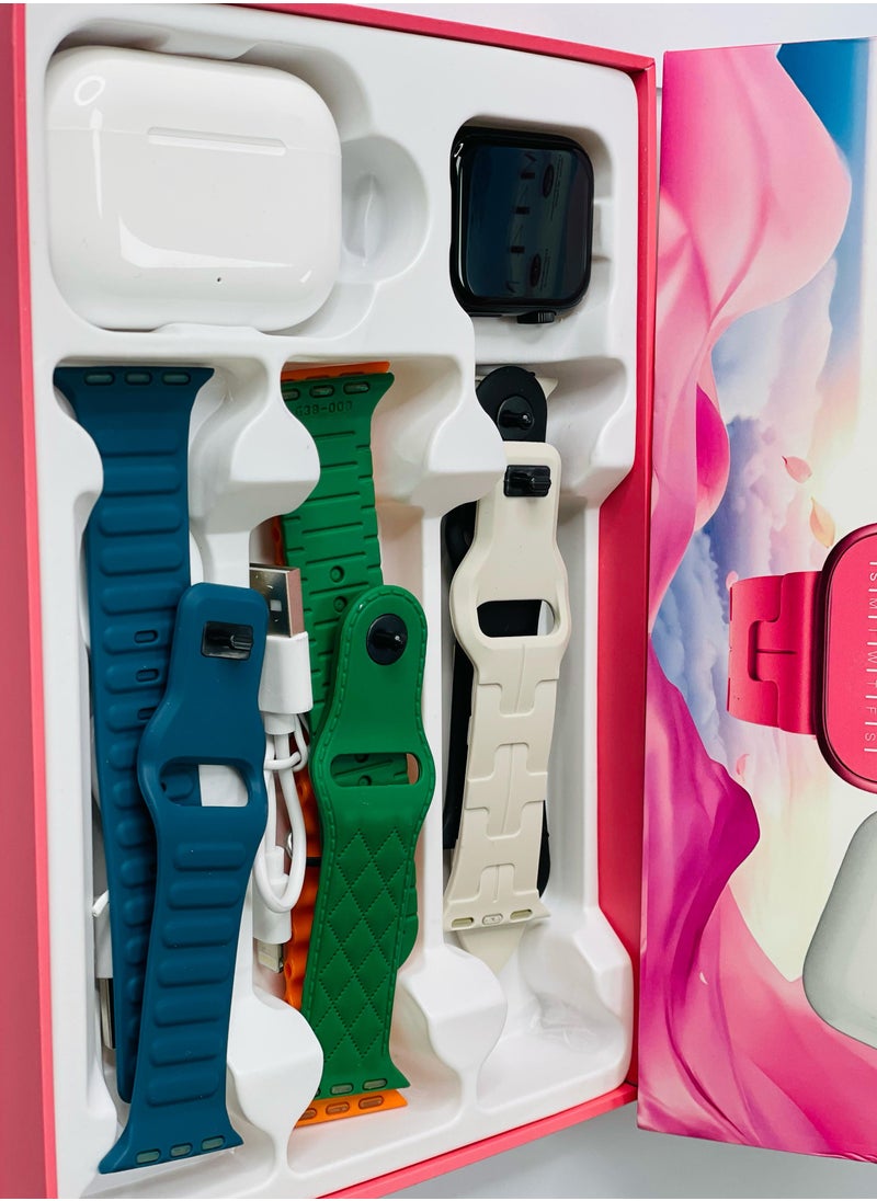 ES M44 Mini 5 Gift Collection watch with headphones Luxurios Full Touch Color Screen Bluetooth Calling Health and Sports Smartwatch multicolour