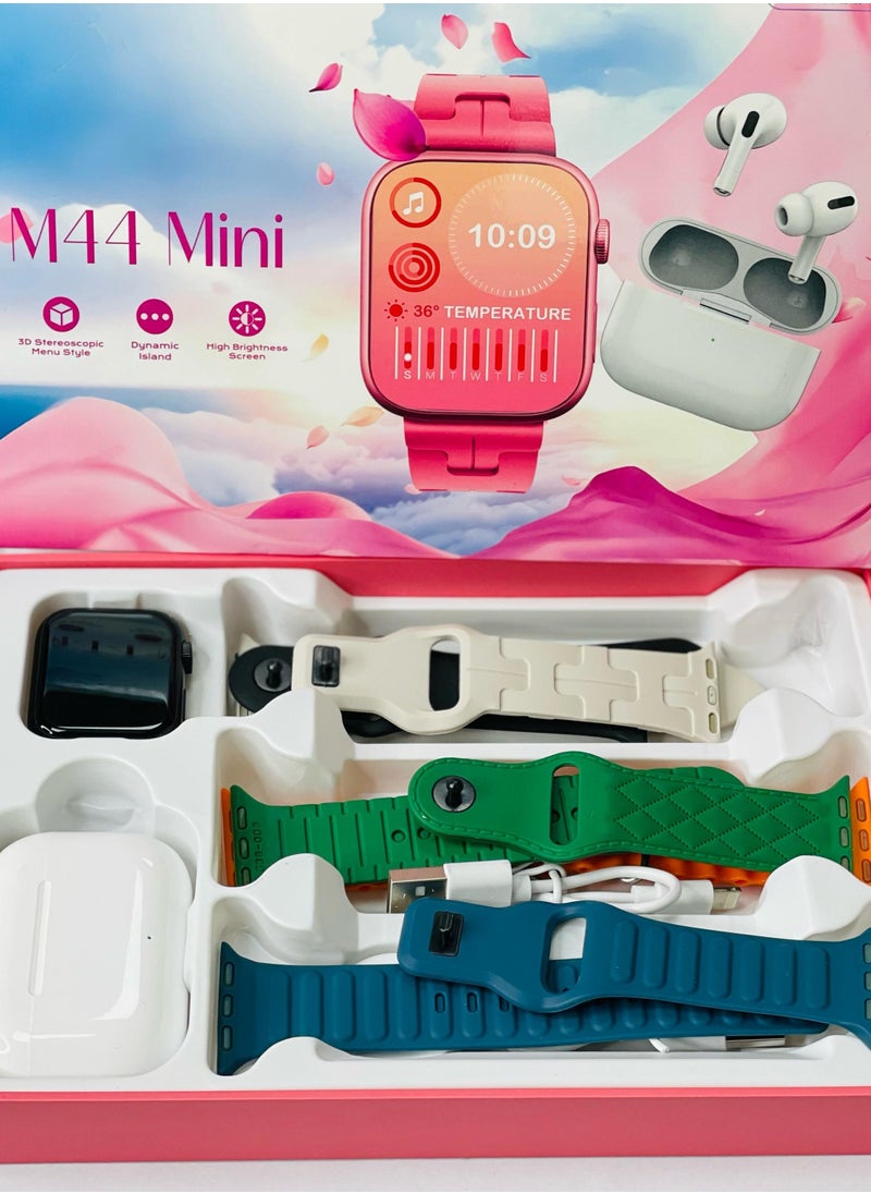 ES M44 Mini 5 Gift Collection watch with headphones Luxurios Full Touch Color Screen Bluetooth Calling Health and Sports Smartwatch multicolour