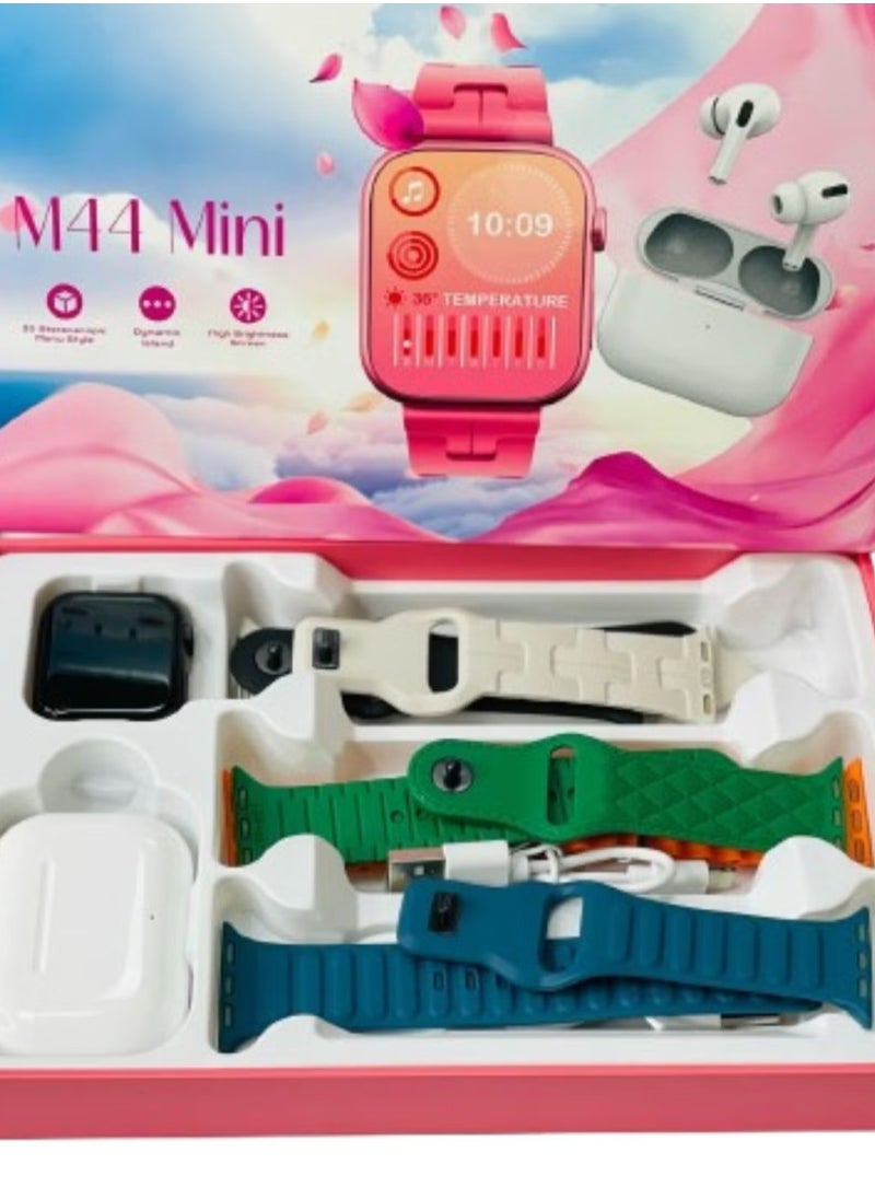 ES M44 Mini 5 Gift Collection watch with headphones Luxurios Full Touch Color Screen Bluetooth Calling Health and Sports Smartwatch multicolour