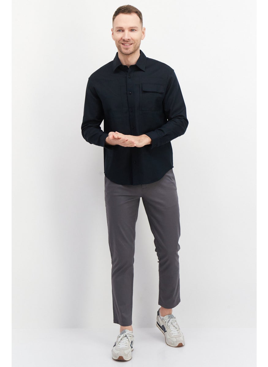 Men Regular Fit Long Sleeve Solid Casual Shirts, Black