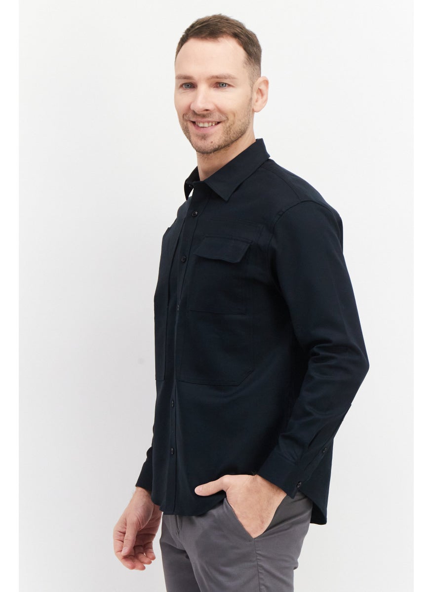 Men Regular Fit Long Sleeve Solid Casual Shirts, Black