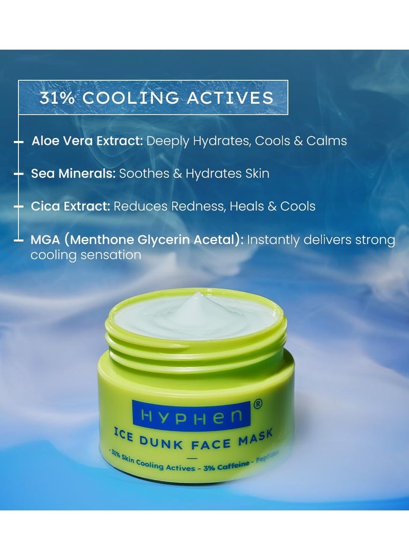 Ice Dunk Cooling Face Mask with 31% Skin Cooling Actives | 3% Caffeine for Skin Firming, De-puff & Pore Minimizing | Collagen Boost Cryo theraphy For Glowing Skin- 50gm