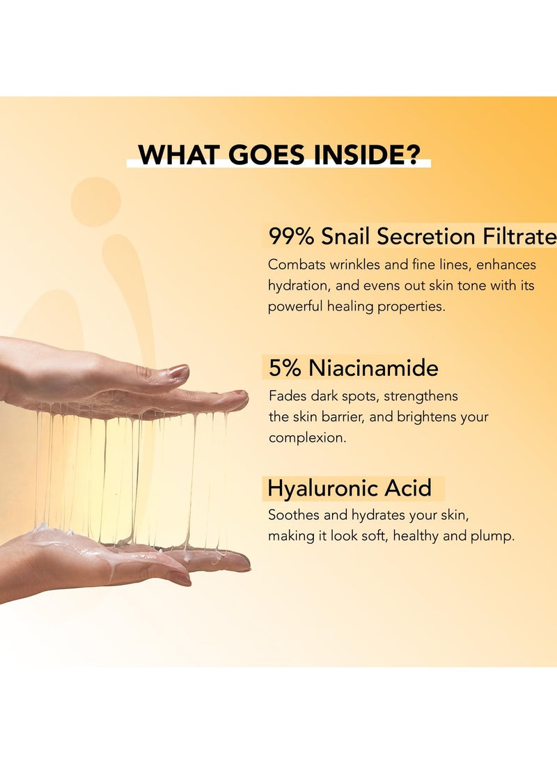 Snail 99 Mucin Face Serum,with 5% Niacinamide & HA | K Beauty | 24 Hr Hydration | Improves Skin Texture | Brightens Skin |Korean Skincare| For All Skin Types | 100 ml