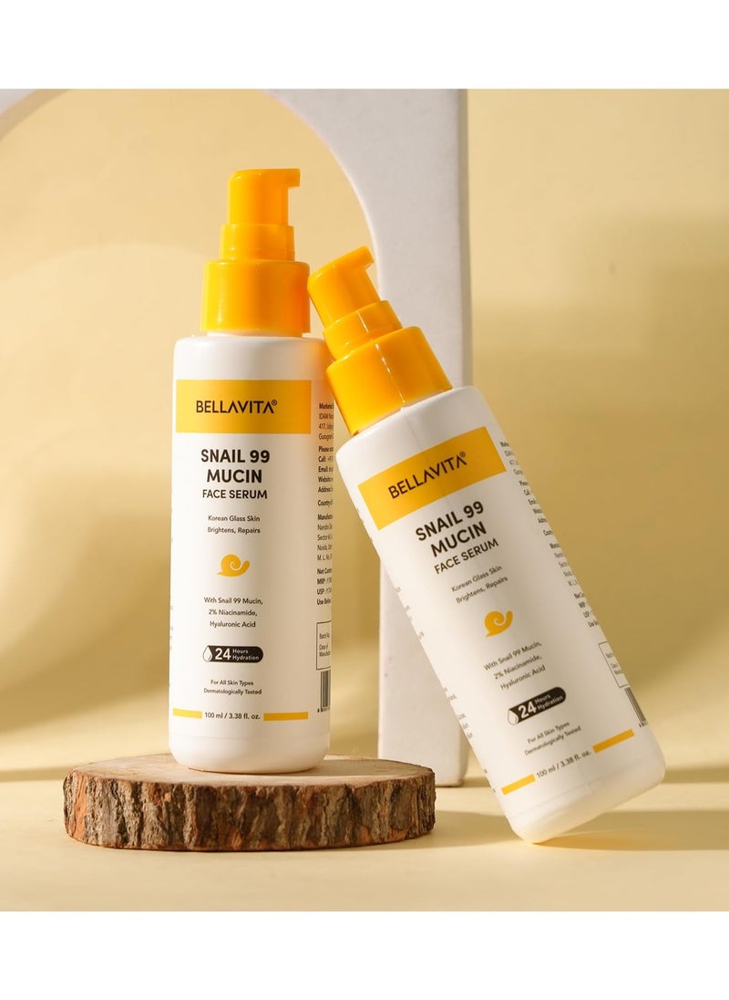 Snail 99 Mucin Face Serum,with 5% Niacinamide & HA | K Beauty | 24 Hr Hydration | Improves Skin Texture | Brightens Skin |Korean Skincare| For All Skin Types | 100 ml