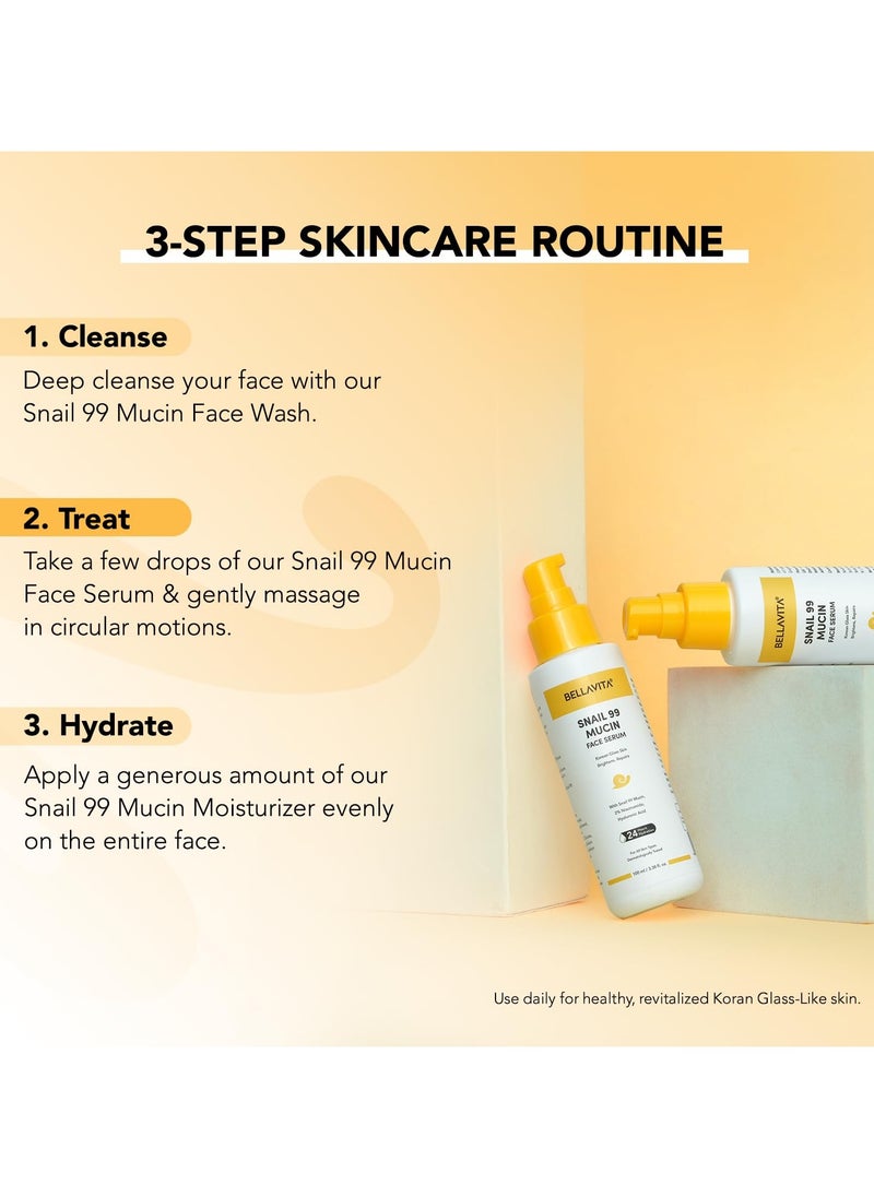 Snail 99 Mucin Face Serum,with 5% Niacinamide & HA | K Beauty | 24 Hr Hydration | Improves Skin Texture | Brightens Skin |Korean Skincare| For All Skin Types | 100 ml