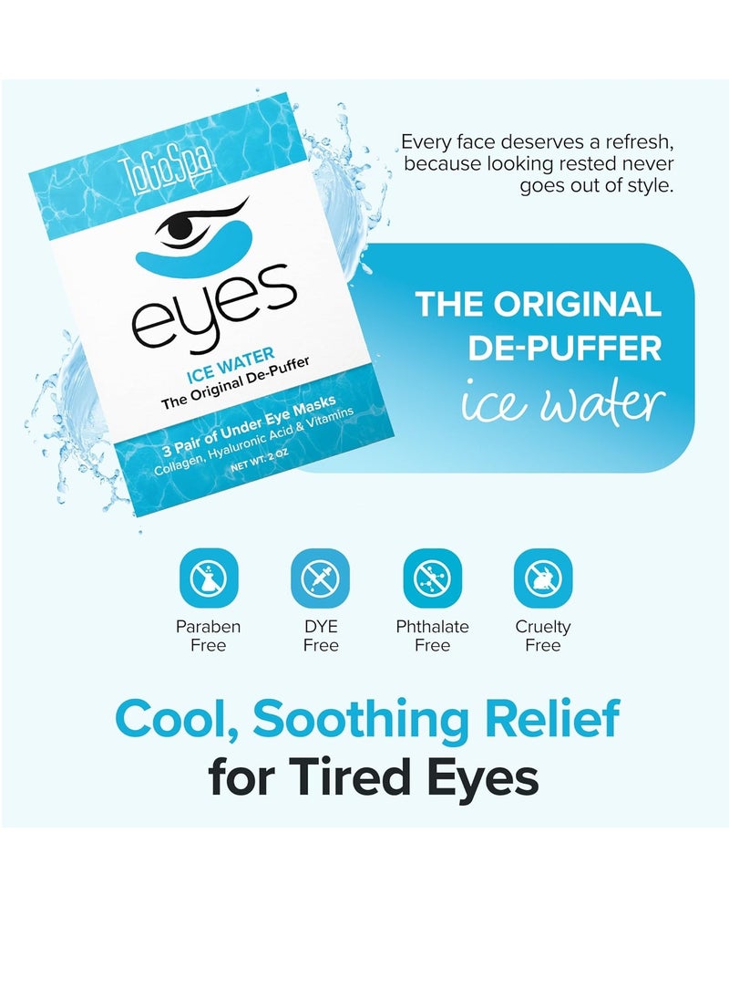 Ice Water EYES by ToGoSpa – Premium Anti-Aging Collagen Gel Pads for Puffiness, Dark Circles, and Wrinkles – Under Eye Rejuvenation for Men & Women - 1 Pack - 3 Pair