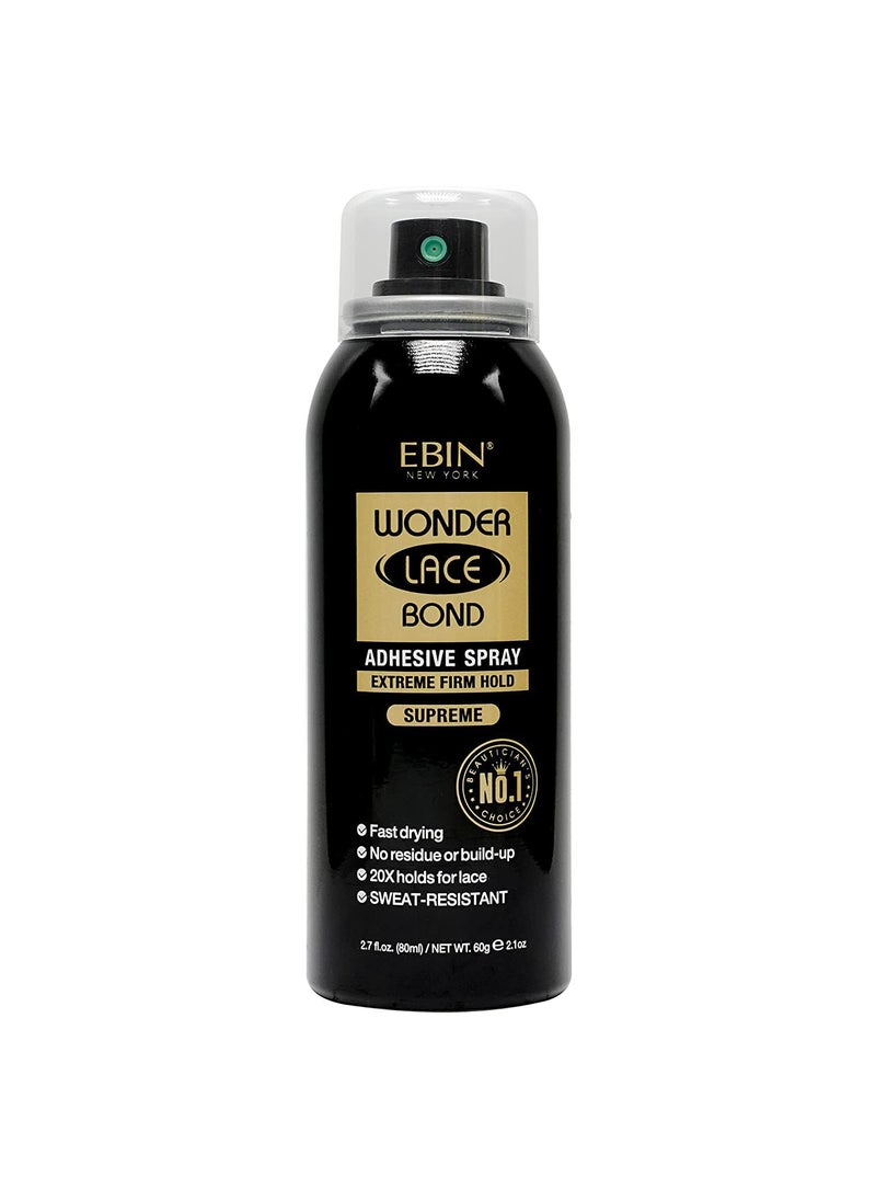 Wonder Lace Bond Adhesive Spray - Supreme (Extreme Firm Hold), 2.7 fl. oz./ 80ml | Fast Drying, No Residue, No Build up, Powerful Hold, All-Day Hold, Daily Wig Application