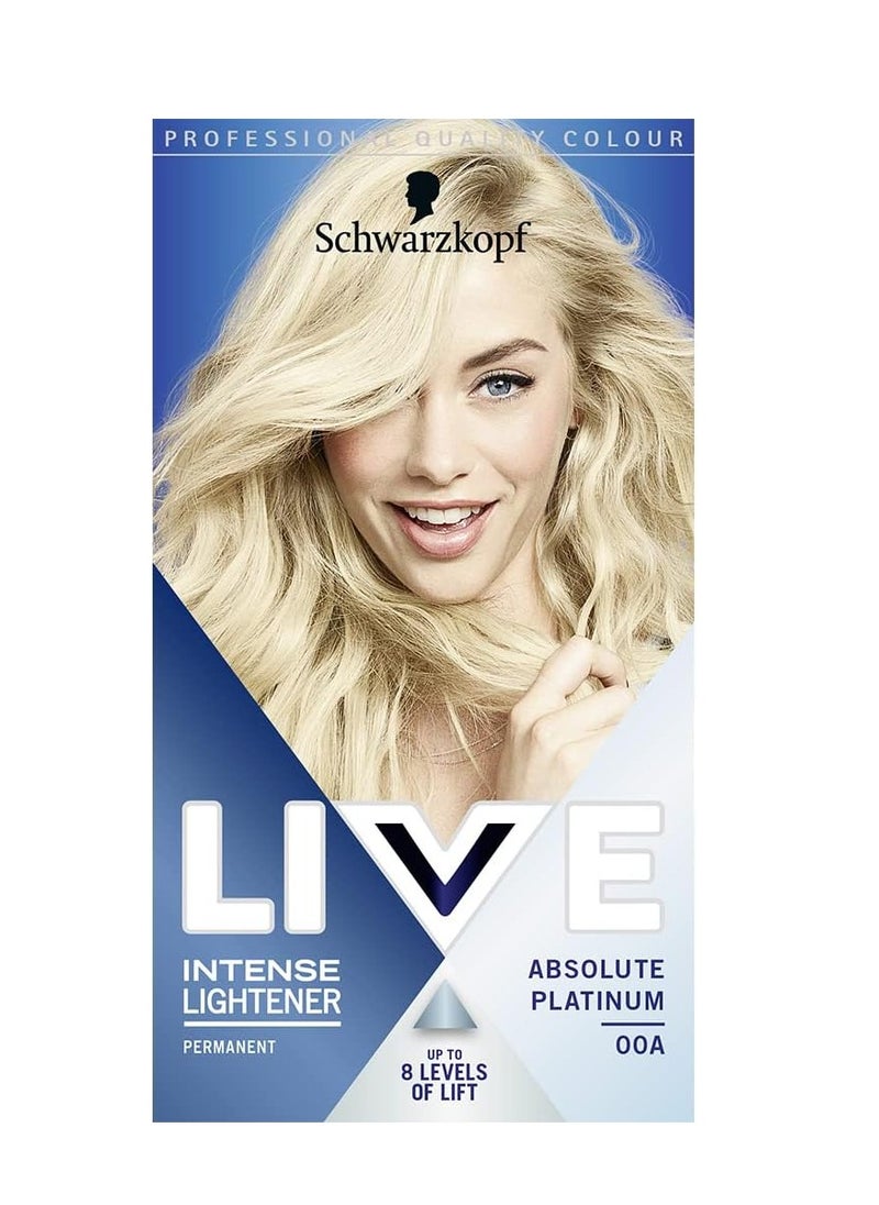 LIVE Intense Lightener Permanent Blonde Bleach Hair Dye With Brightening Oil Booster Lifts Hair Up To 8 Levels Absolute Platinum 00A