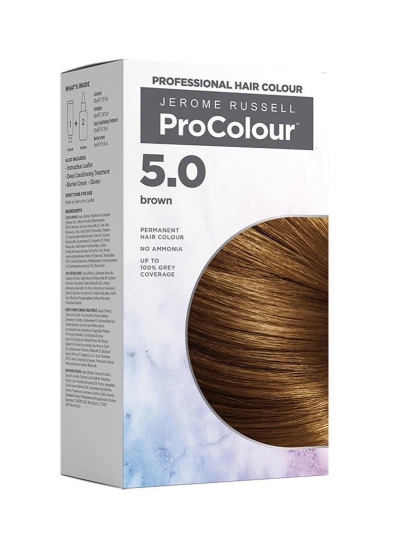 ProColour Brown 5.0 Permanent Hair Colour Ammonia Free Hair Dye for Full Grey Coverage Shine and Colour Retention with Brazil Nut Oil