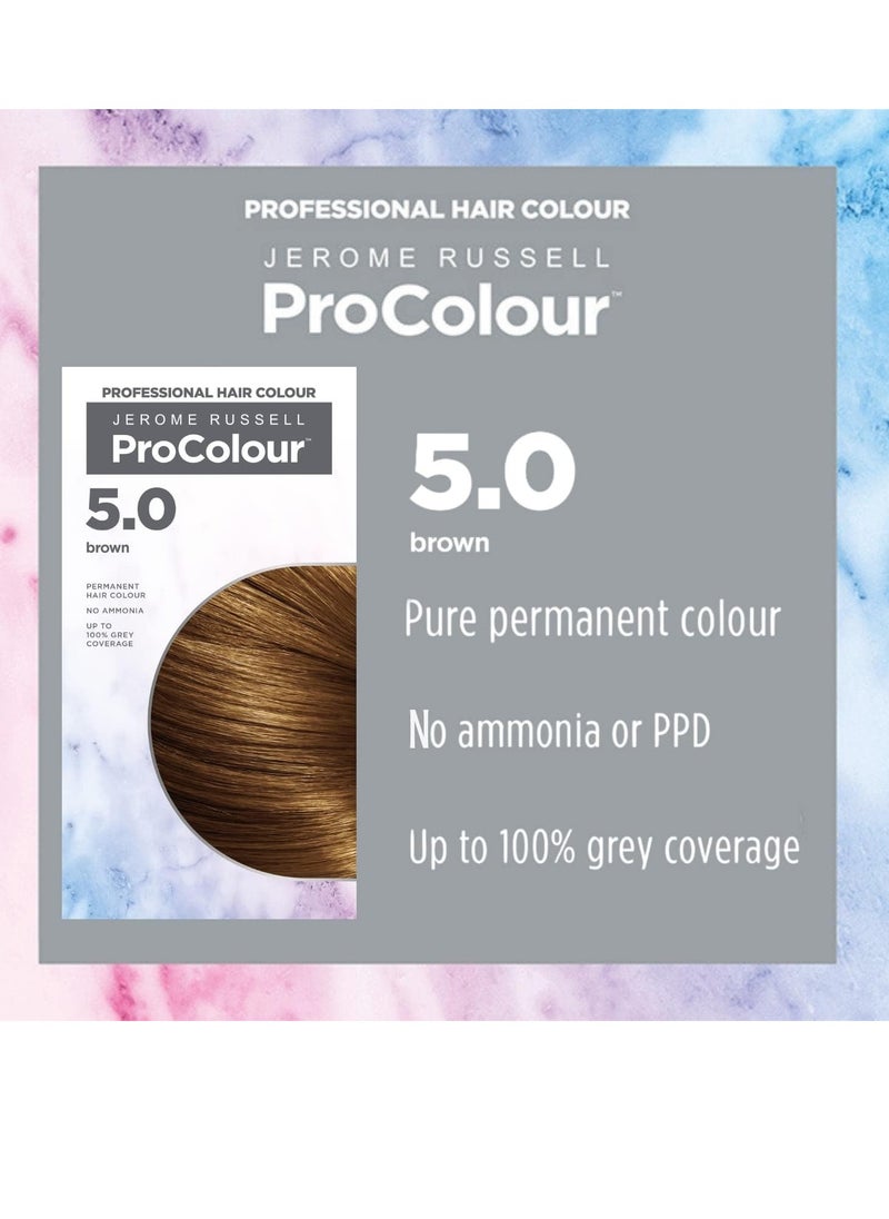 ProColour Brown 5.0 Permanent Hair Colour Ammonia Free Hair Dye for Full Grey Coverage Shine and Colour Retention with Brazil Nut Oil