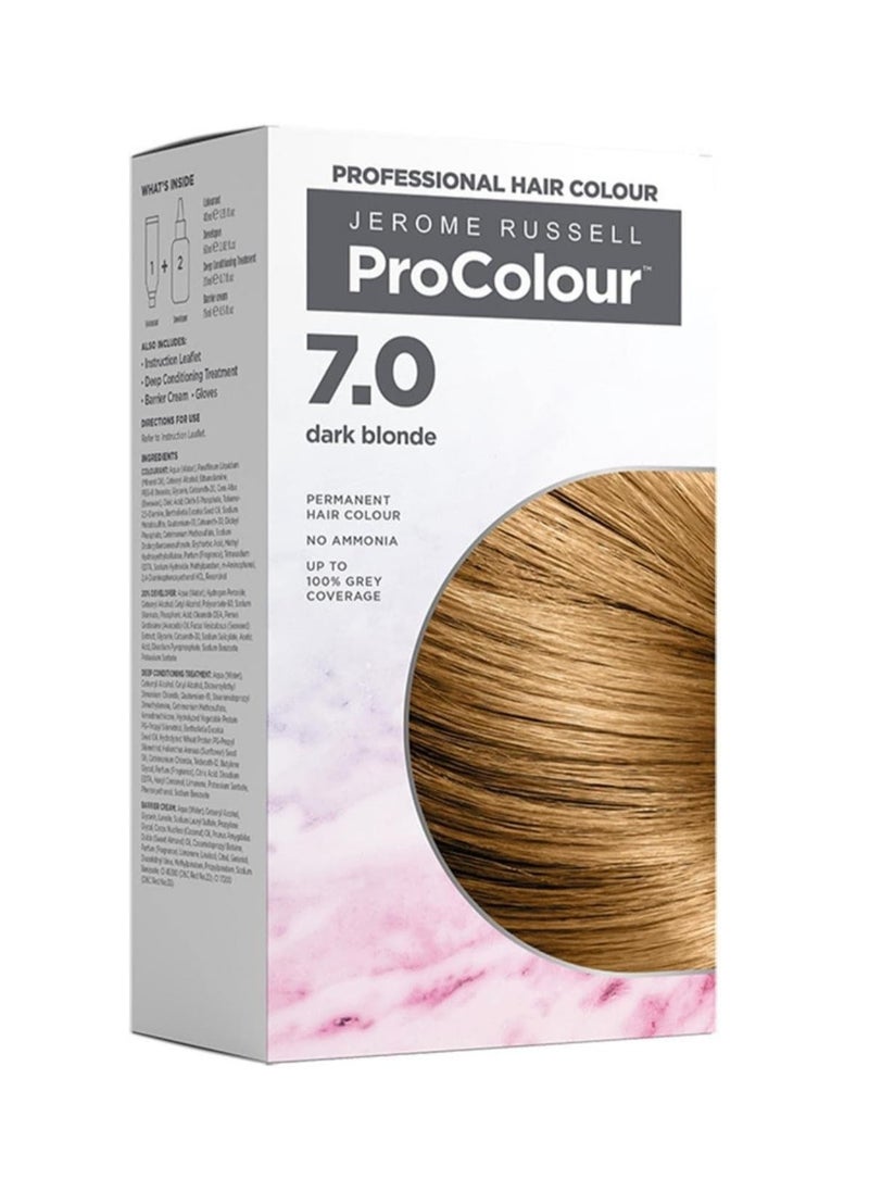 ProColour Dark Blonde 7.0 Permanent Hair Colour Ammonia Free Hair Dye for Full Grey Coverage Shine and Colour Retention with Brazil Nut Oil