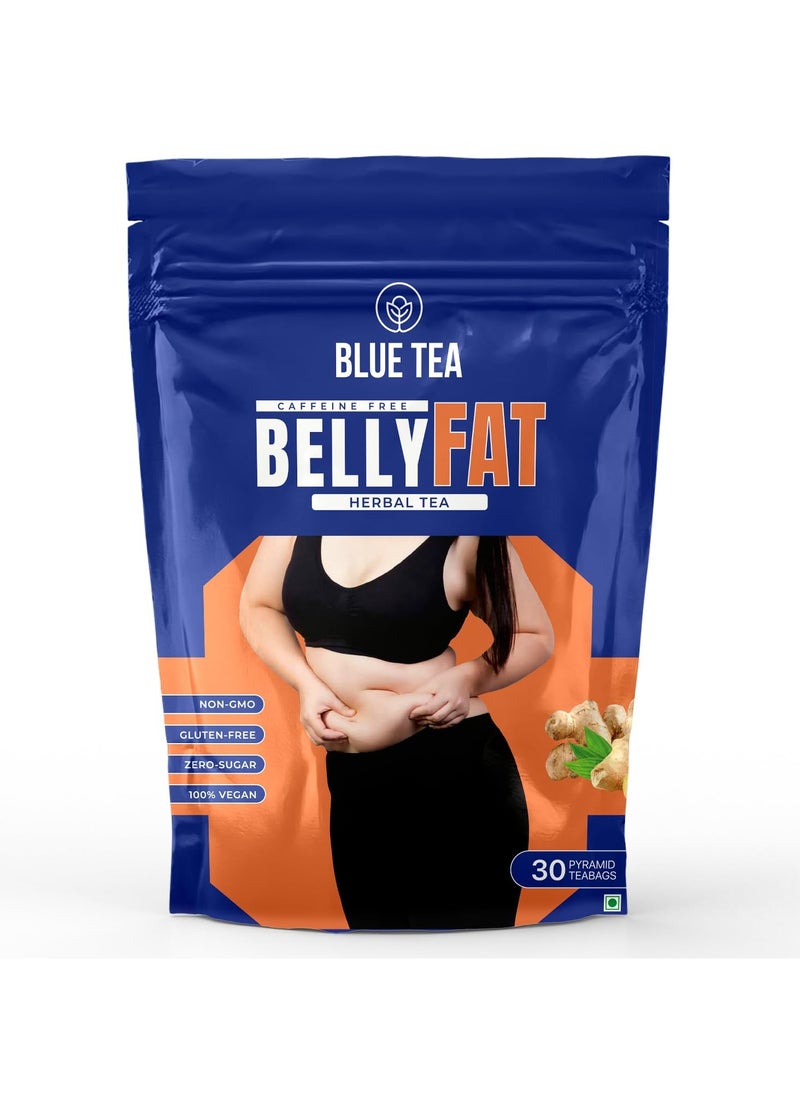 BLUE TEA Belly Tea 30 Tea Bags Pyramid Plant Based helps With Belly Fat and Bloating Manage Weight Slim Belly Caffeine Free Herbal Tea Sugar Free Featured In Shark Tank  For Men And Women Ziplock Pack