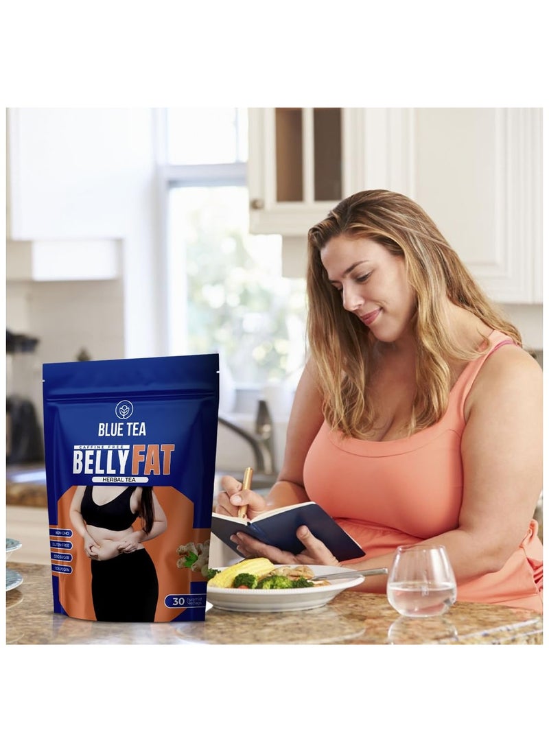 BLUE TEA Belly Tea 30 Tea Bags Pyramid Plant Based helps With Belly Fat and Bloating Manage Weight Slim Belly Caffeine Free Herbal Tea Sugar Free Featured In Shark Tank  For Men And Women Ziplock Pack