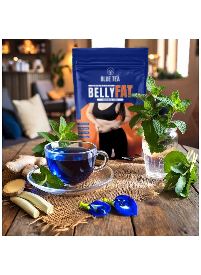 BLUE TEA Belly Tea 30 Tea Bags Pyramid Plant Based helps With Belly Fat and Bloating Manage Weight Slim Belly Caffeine Free Herbal Tea Sugar Free Featured In Shark Tank  For Men And Women Ziplock Pack