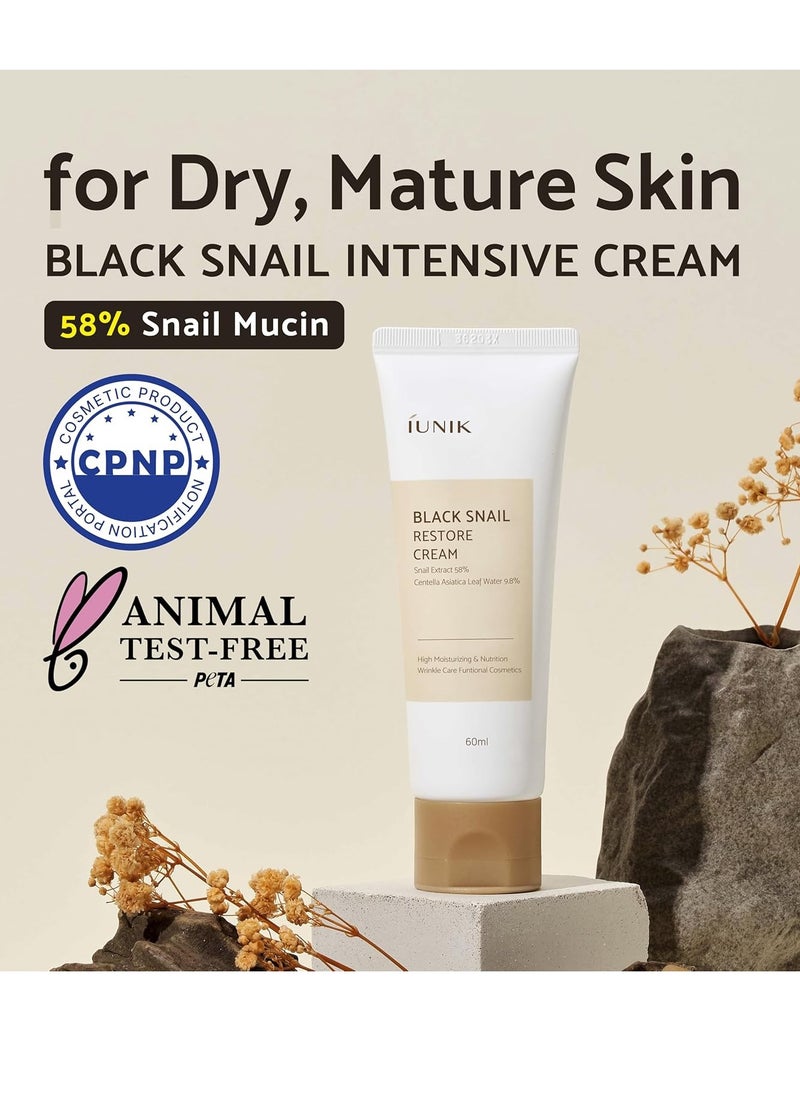 IUNIK Beta Glucan Daily Moisture Cream & Black Snail Cream Skin Relief Intense Care - Enhances Skin Barrier Hydrating Nourishing Non-greasy Non-sticky Slow-aging Facial Moisturizer Korean Skincare