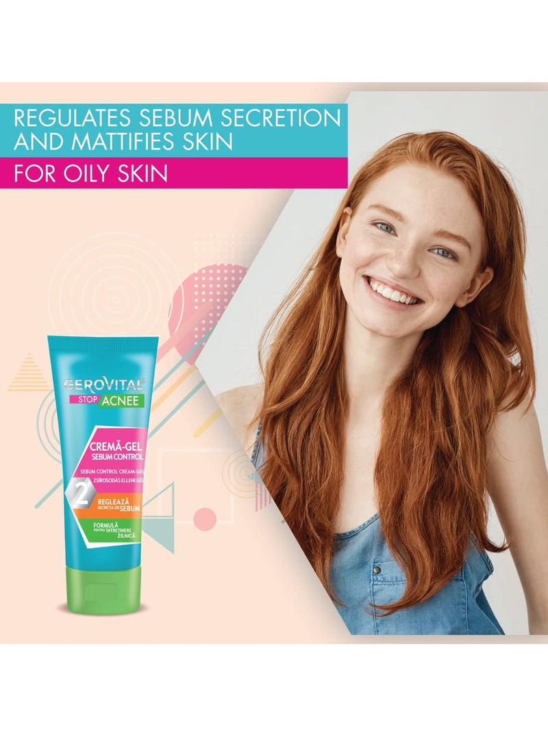 GEROVITAL STOP ACNE Sebum Control Face Cream-Gel, Mattifying and Anti-Irritant Effect, Reduces Sebum Secretion, Unblockes Pores, 50 ml