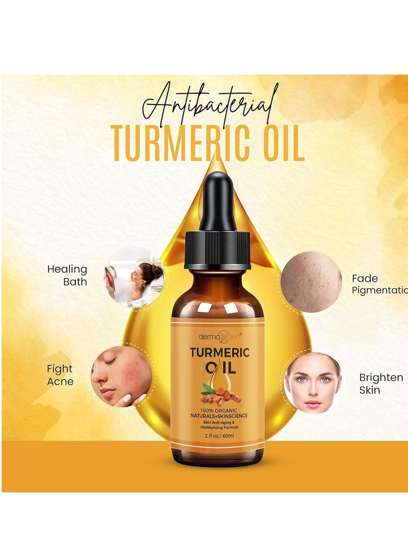 Turmeric Oil + Organic Moisturizer & Reduce Acne, Dark Spot Remover, Clear skin Tone, Hydrate Dull & Dry Skin, Anti Aging Skin Care Glow Oil for Face, Neck & Eye (2 FL OZ/60 ML)