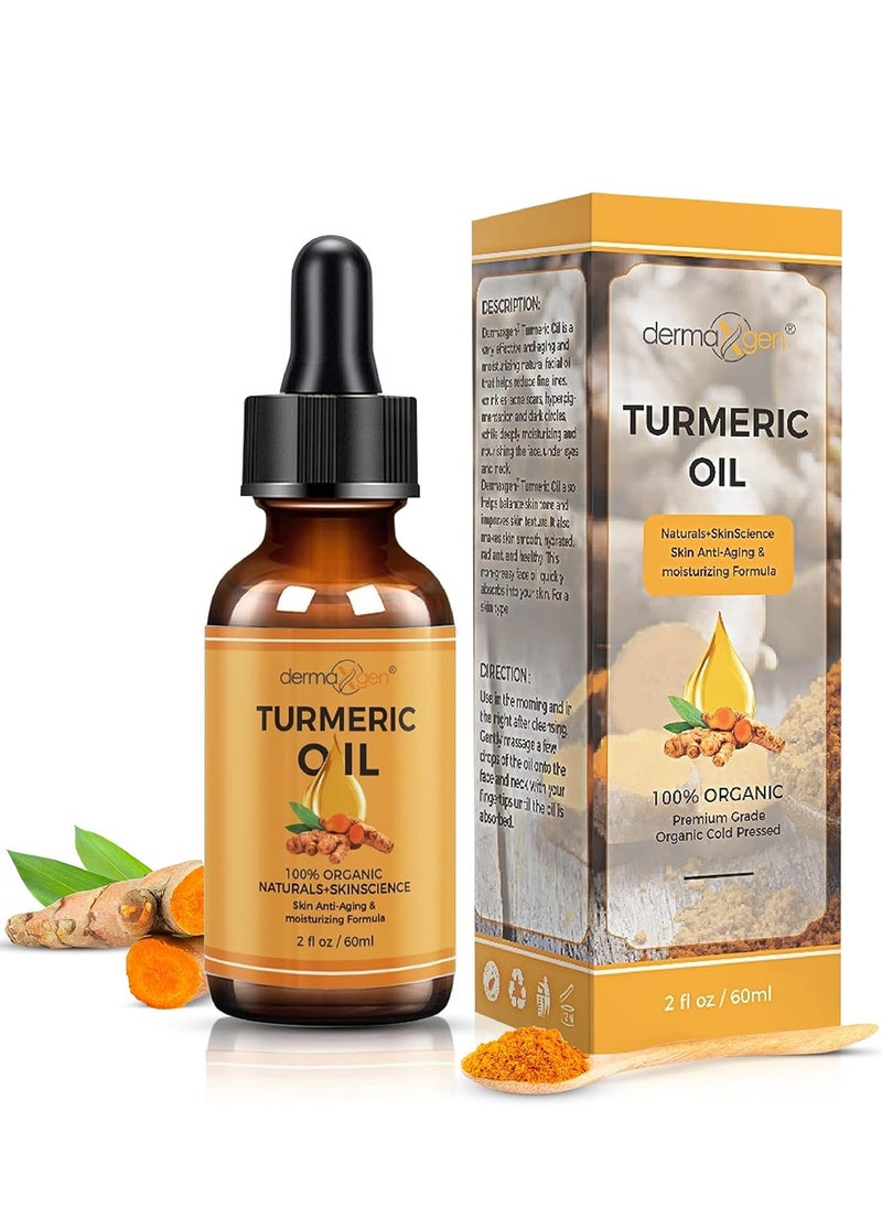 Turmeric Oil + Organic Moisturizer & Reduce Acne, Dark Spot Remover, Clear skin Tone, Hydrate Dull & Dry Skin, Anti Aging Skin Care Glow Oil for Face, Neck & Eye (2 FL OZ/60 ML)