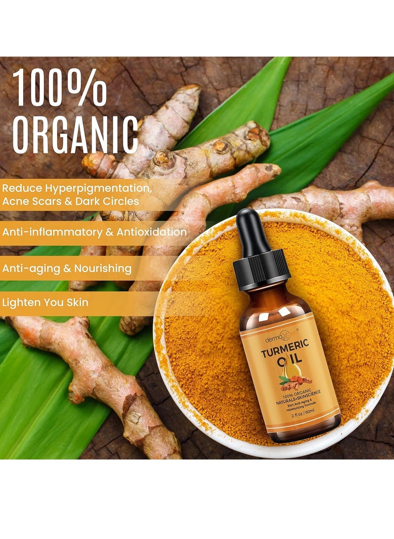 Turmeric Oil + Organic Moisturizer & Reduce Acne, Dark Spot Remover, Clear skin Tone, Hydrate Dull & Dry Skin, Anti Aging Skin Care Glow Oil for Face, Neck & Eye (2 FL OZ/60 ML)