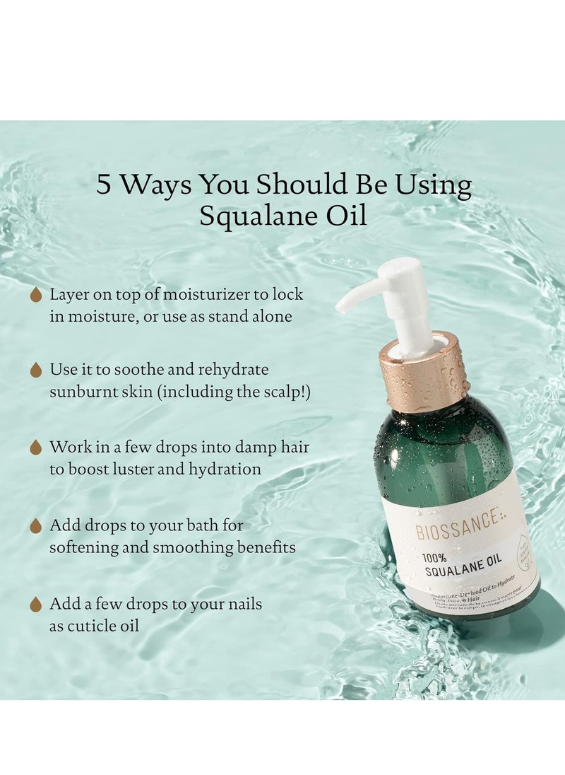 BIOSSANCE 100% Squalane Oil - Sustainable, Vegan Face Oil & Body Oil - Hydrating, Fast-Absorbing Moisturizer - Ideal for Oily Skin, Face, Hair - Organic Sugarcane-Derived Squalane, 3.3 ounces
