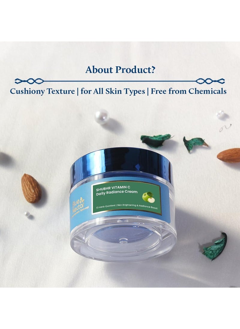 Natural Vitamin C Face Cream for Glowing Skin, Dark Spot Removal Cream for Women with Green Apple and Almond Oil (13 Herbs, 50g)