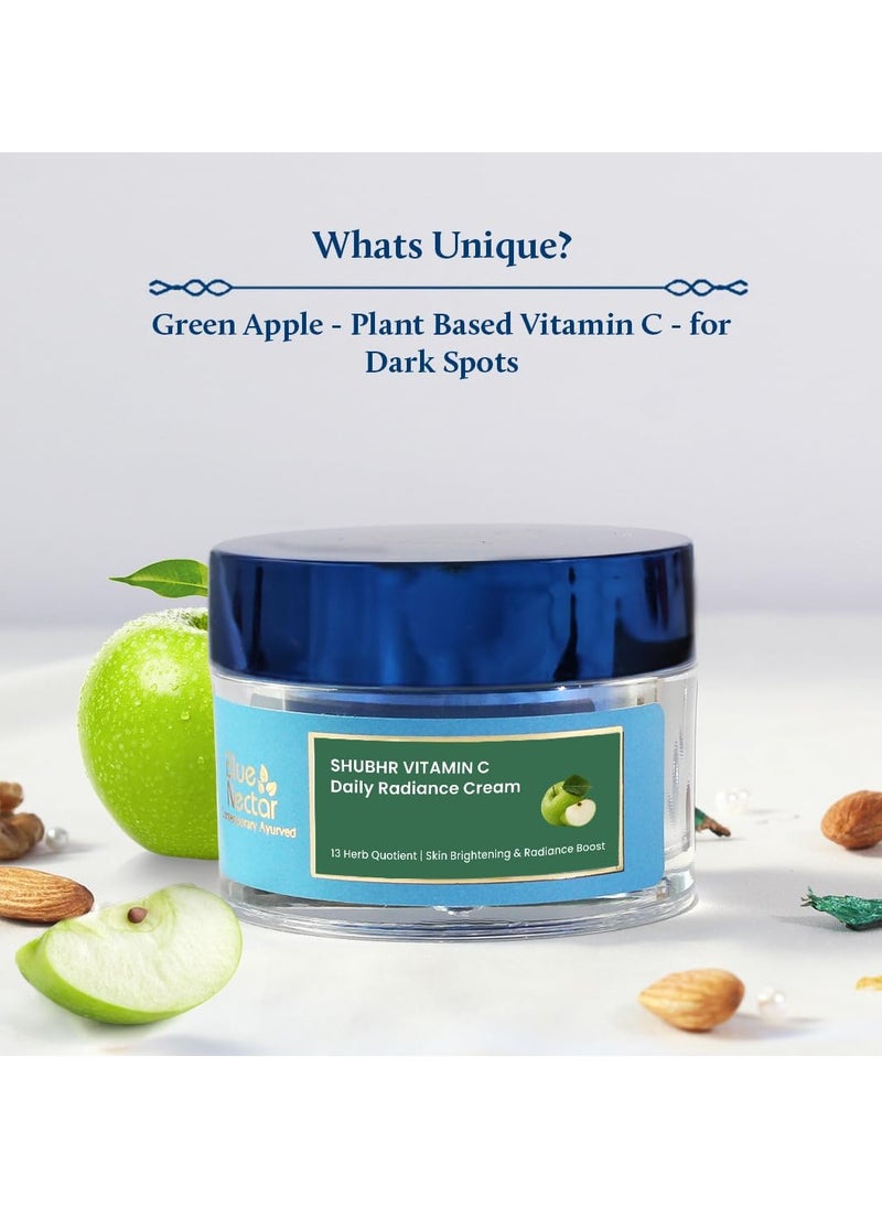 Natural Vitamin C Face Cream for Glowing Skin, Dark Spot Removal Cream for Women with Green Apple and Almond Oil (13 Herbs, 50g)