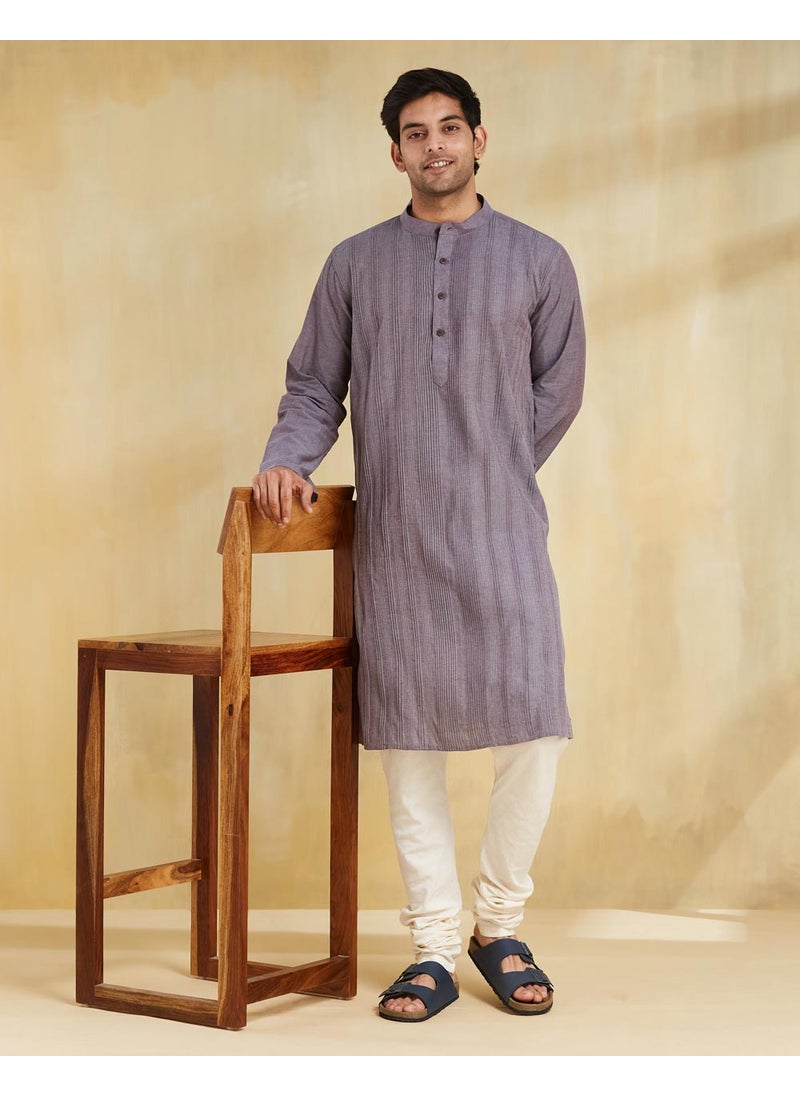 Grey Cotton Pintucks Long Kurta