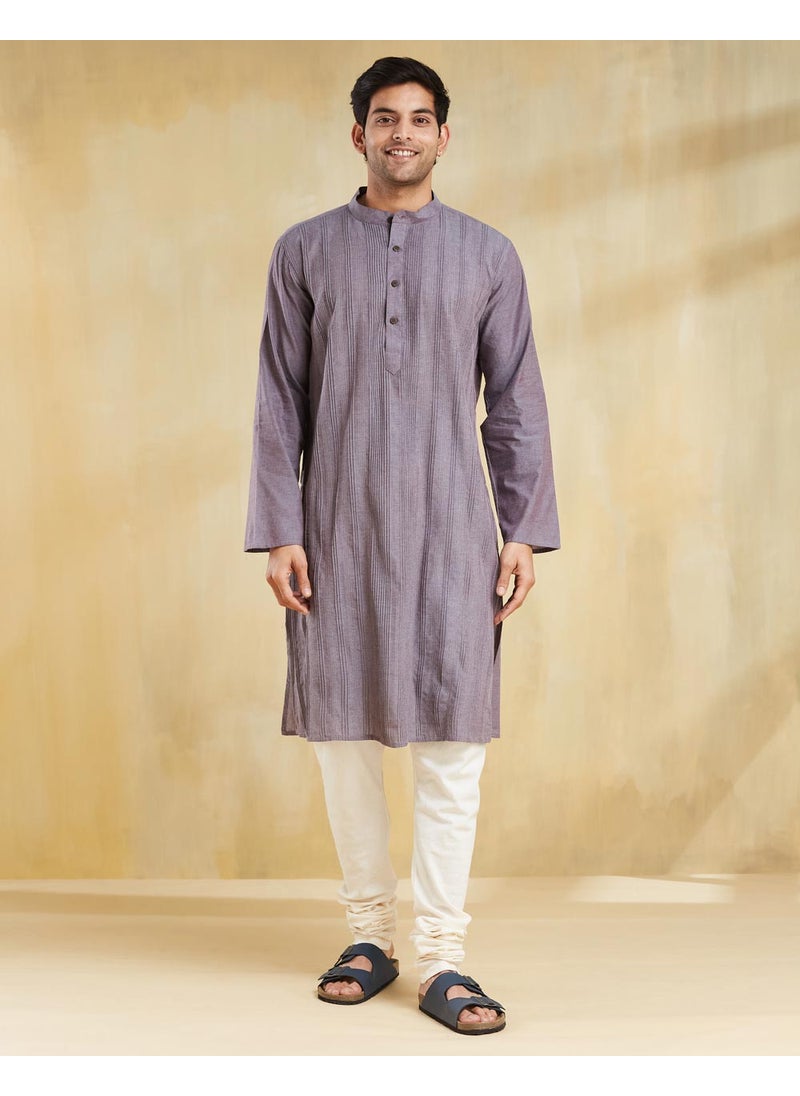 Grey Cotton Pintucks Long Kurta