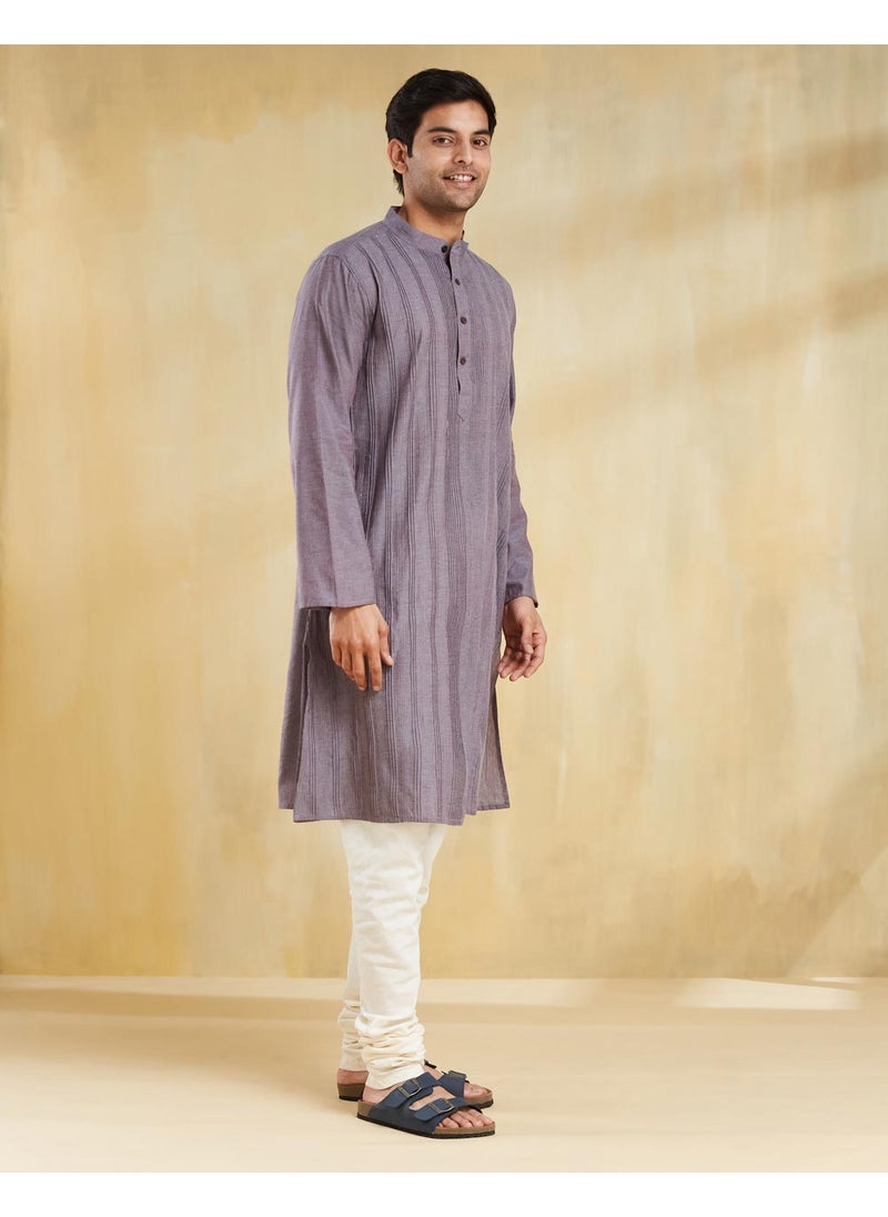 Grey Cotton Pintucks Long Kurta