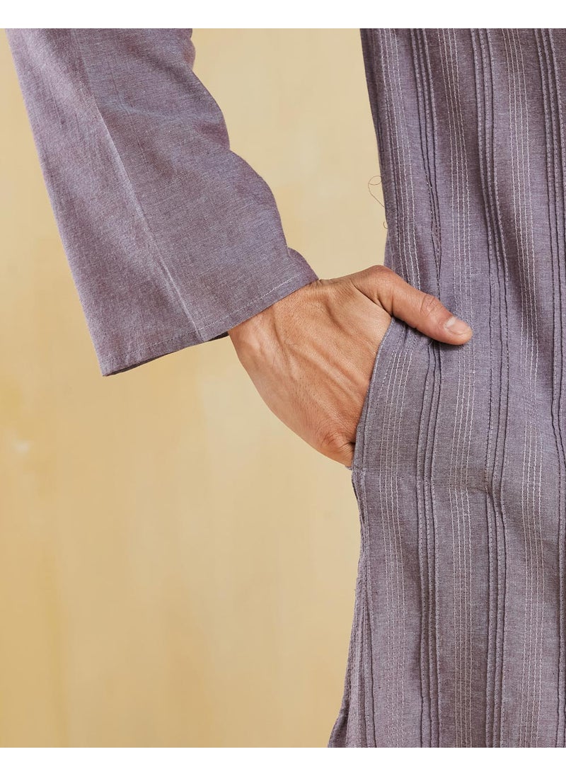 Grey Cotton Pintucks Long Kurta