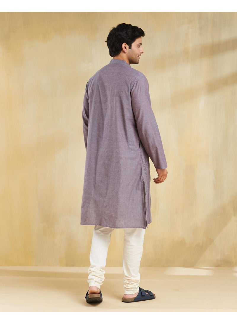 Grey Cotton Pintucks Long Kurta