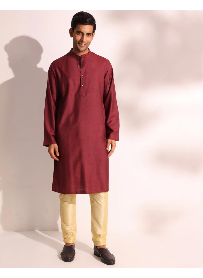 Wine Viscose Silk Slim Fit Long Kurta