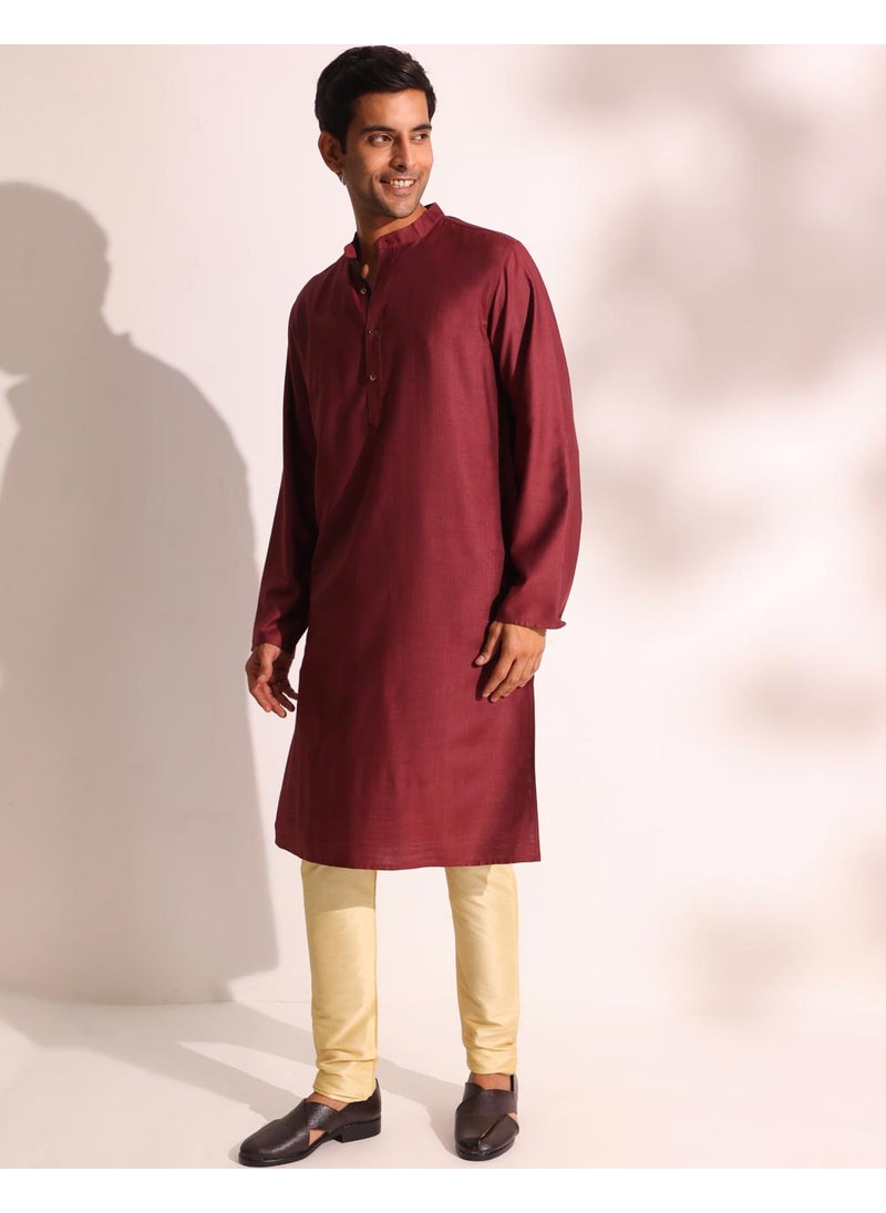 Wine Viscose Silk Slim Fit Long Kurta
