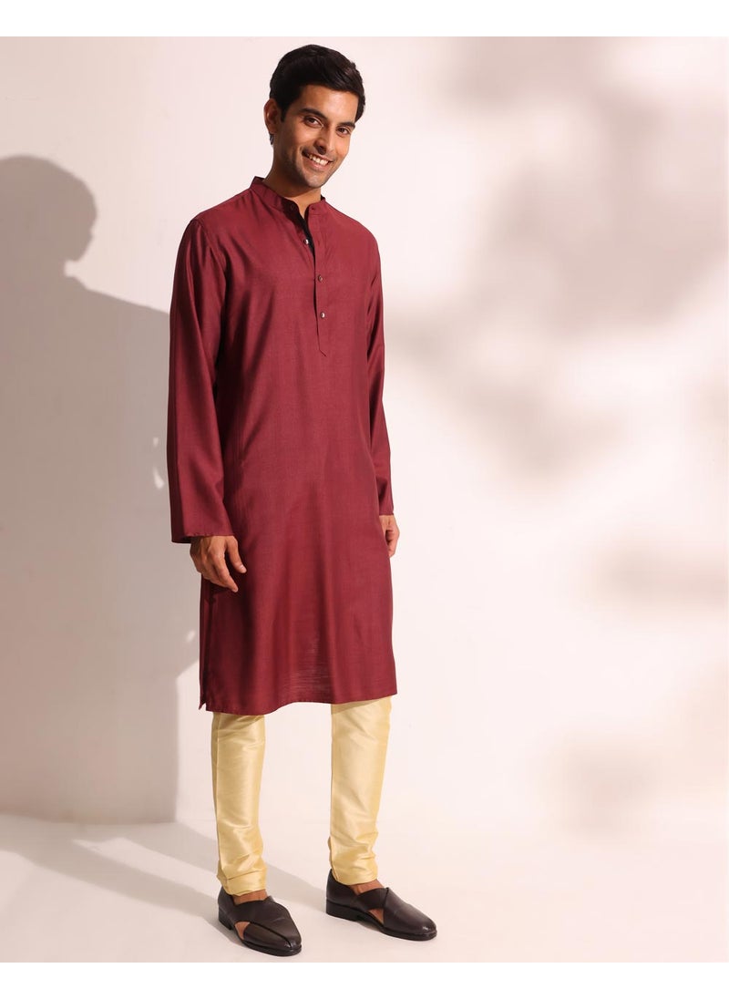 Wine Viscose Silk Slim Fit Long Kurta