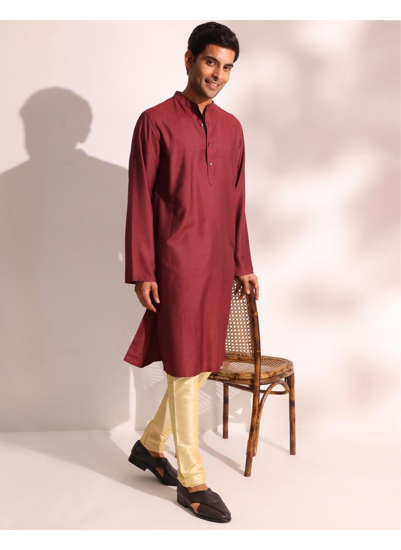 Wine Viscose Silk Slim Fit Long Kurta
