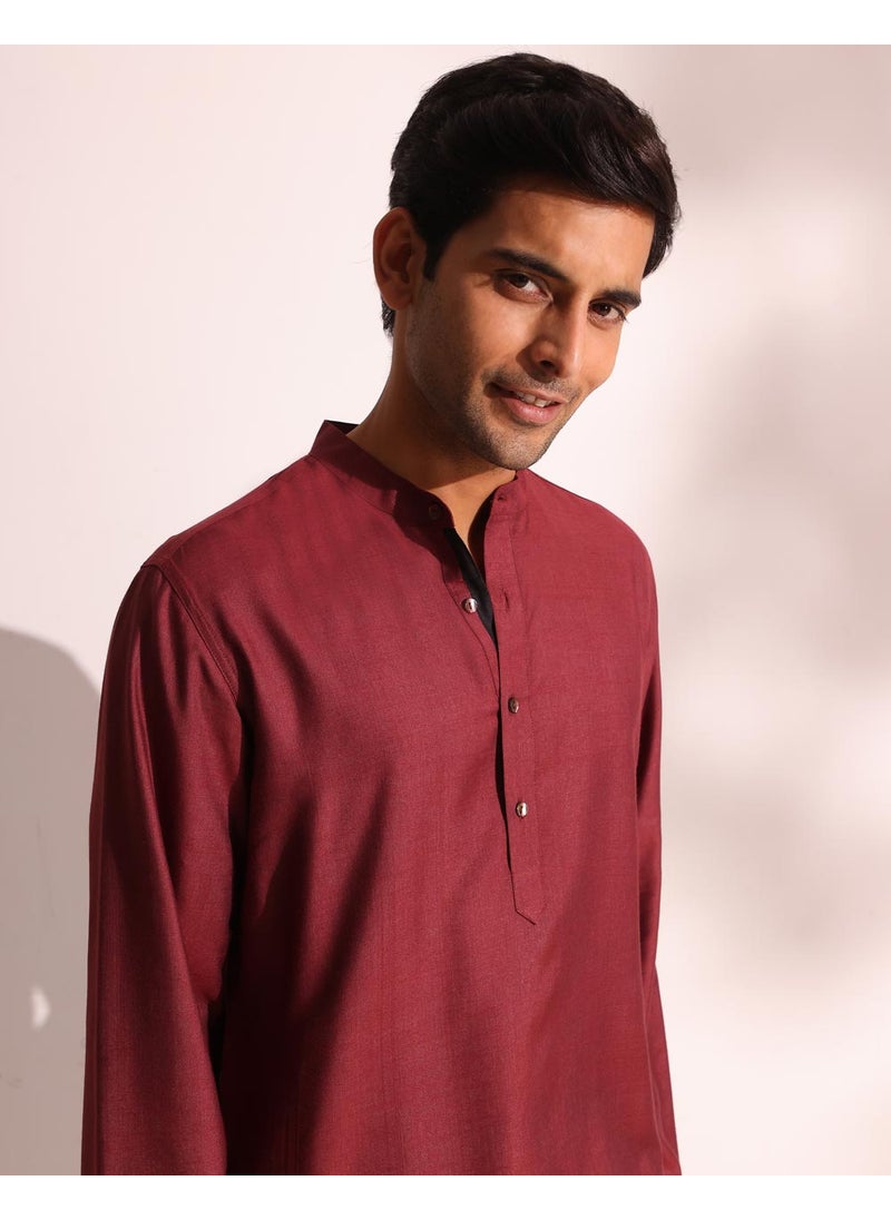 Wine Viscose Silk Slim Fit Long Kurta