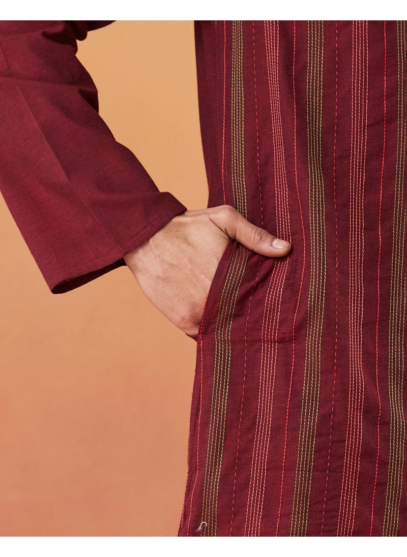 Wine Cotton Slim Fit Long Kurta