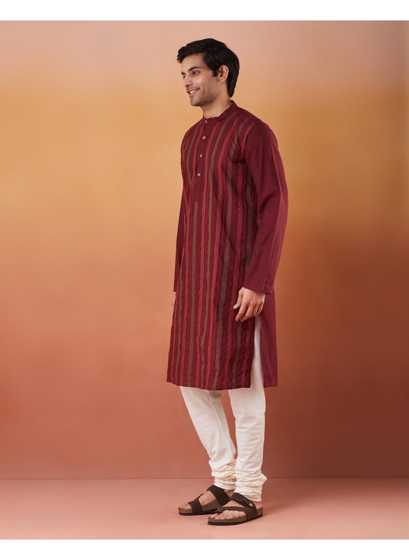 Wine Cotton Slim Fit Long Kurta