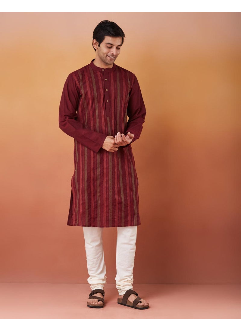 Wine Cotton Slim Fit Long Kurta