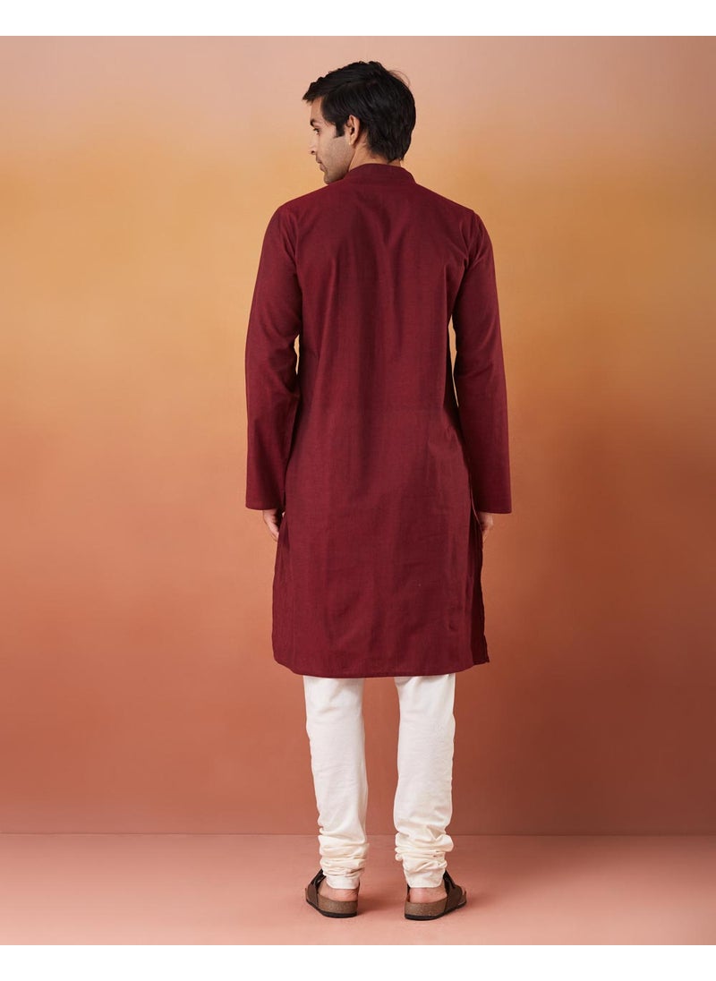 Wine Cotton Slim Fit Long Kurta