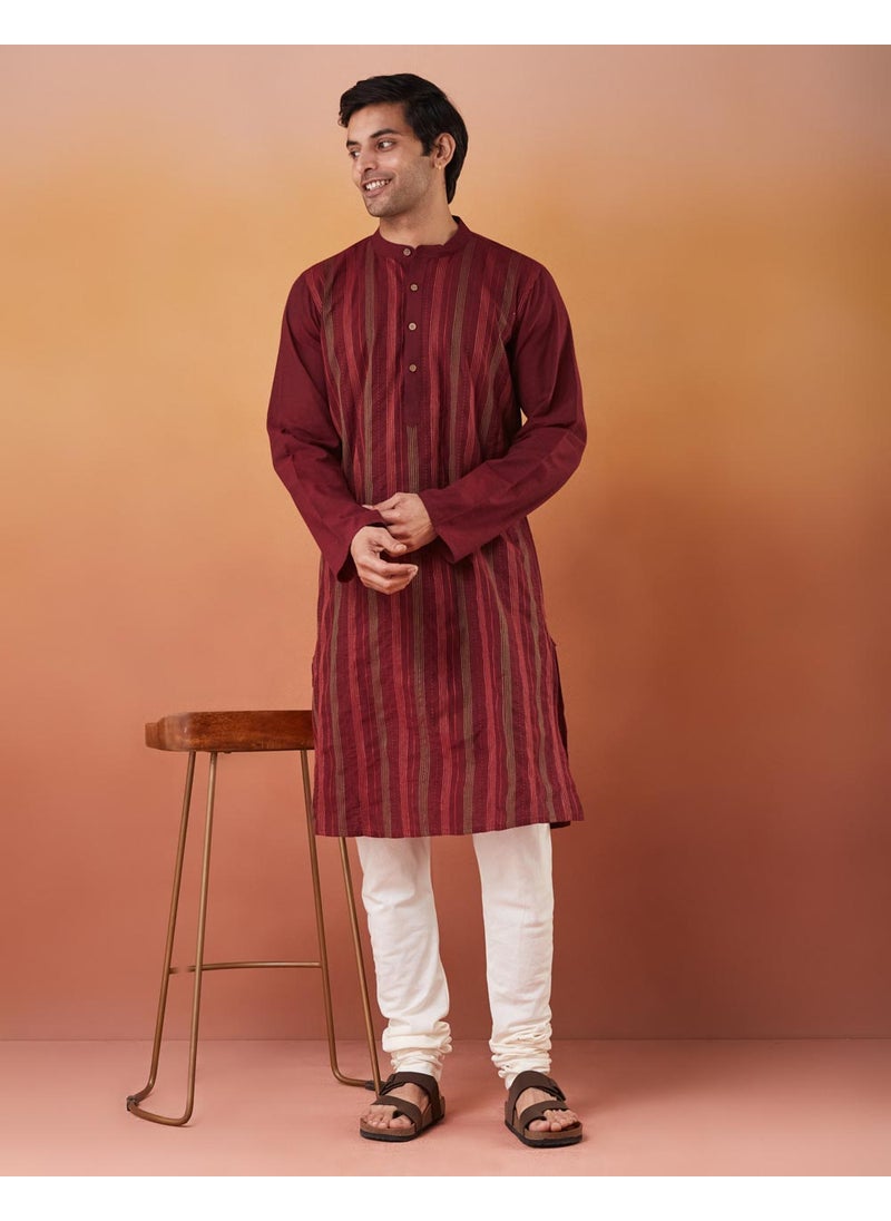 Wine Cotton Slim Fit Long Kurta