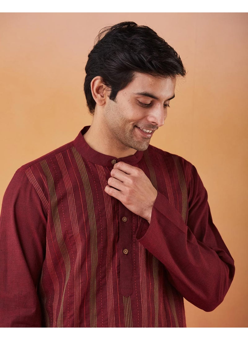 Wine Cotton Slim Fit Long Kurta