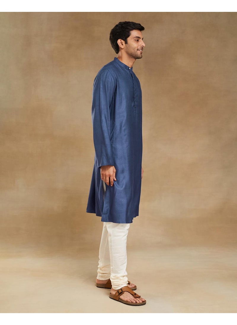 Blue Viscose Silk Woven Long Kurta